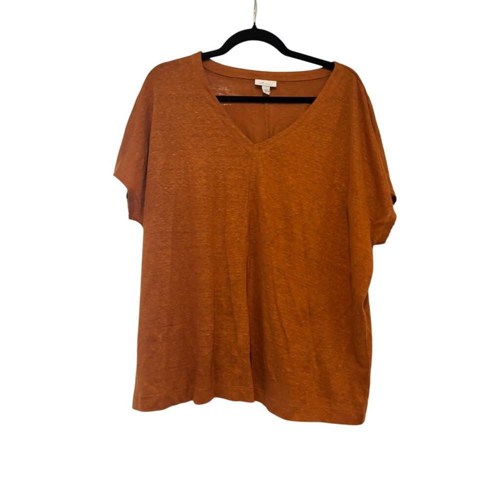 J Jill oversized M orange/brown V neck all linen short sleeve shirt MM
